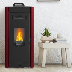 Termosobă pe peleți AGE KAREN 7S, aer cald, curățare automată, culoare bordeaux, 7 kW