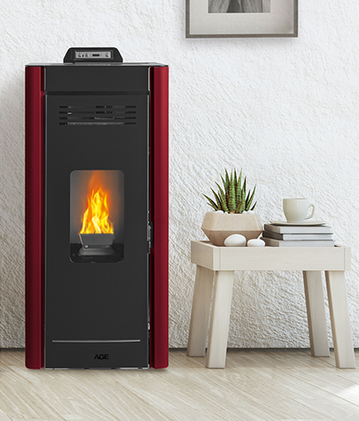 Termosobă pe peleți AGE KAREN 7S, aer cald, curățare automată, culoare bordeaux, 7 kW